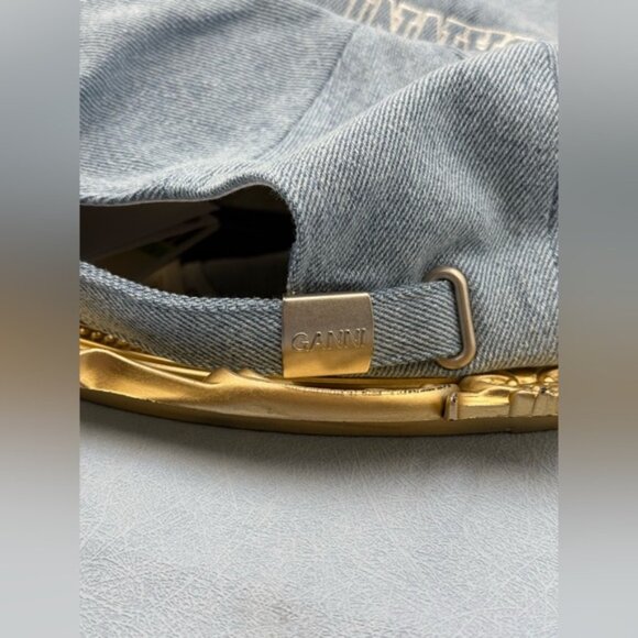 🆕 GANNI 🧿 NWT White Logo Embroidered Blue Denim Baseball Cap, Woman's Hat - Picture 10 of 14